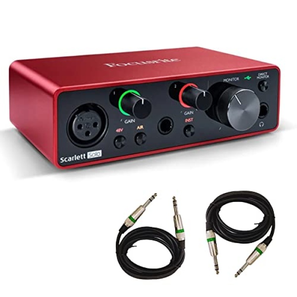 Focusrite Scarlett SOLO 3rd Gen USB Audio Interface With Bajaao TRS to TRS