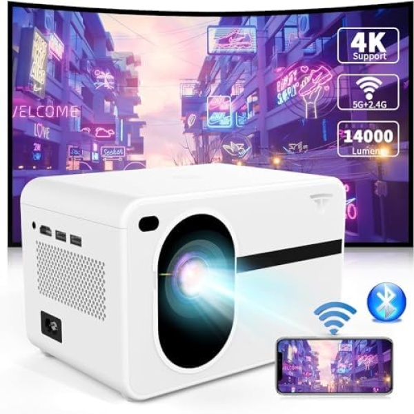 Mini Projector with Wifi and Bluetooth Native 1080P fhd, 14000L ZDK Video Movie