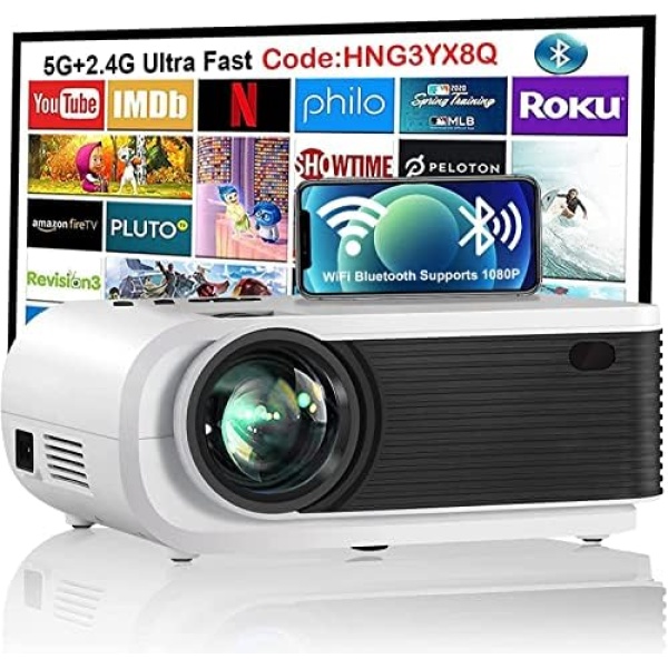 JIFAR HD Projector with WiFi and Bluetooth, 5G WiFi Native 1080P 12000L Outdoor